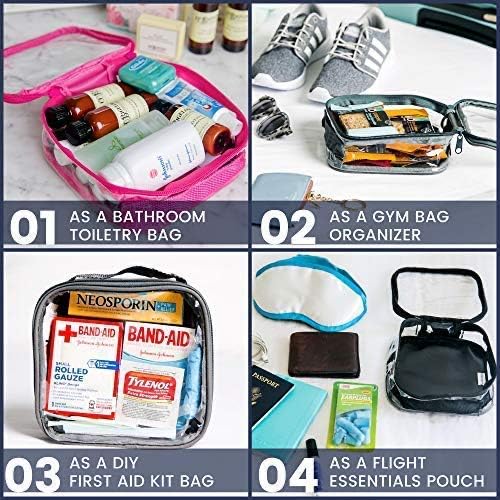 EzPacking Clear TSA Approved 3-1-1 Travel Toiletry Bag for Carry On/Quart Size Transparent Liquids Pouch for Airport Security/Reusable See Through Vinyl & PVC Plastic Organizer Men Women (Burgundy)