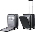 Hanke Grace Expandable Carry On Luggage with Wheels Airline Approved Hard Shell Suitcases with Front Pocket，Top Opening Luggage with TSA Lock for Short Business Travel, Jet Black.