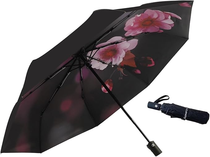 LLanxiry Compact Travel Umbrella, Mini Windproof Umbrellas for Rain & Sun, Small Lightweight Outdoor UV Umbrella, Portable Folding Umbrellas for Travel