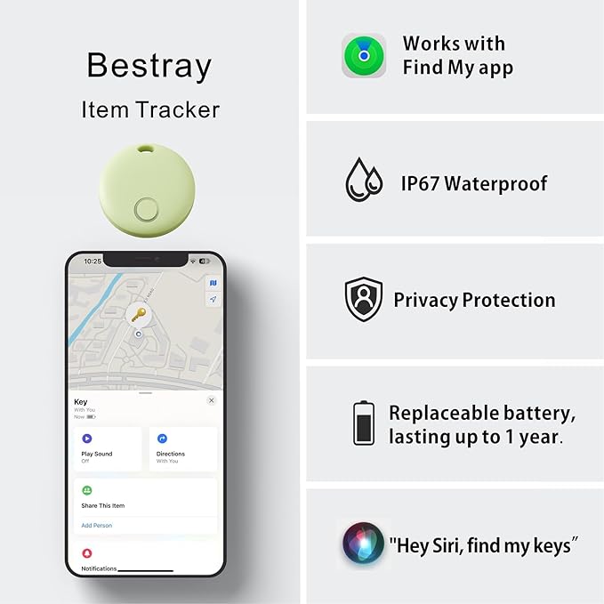 Air Tracker, Smart Bluetooth Tracker Works with Apple Find My (iOS Only), Item Finder Locator for Keys, Luggage, Backpack, IP67 Waterproof, Green