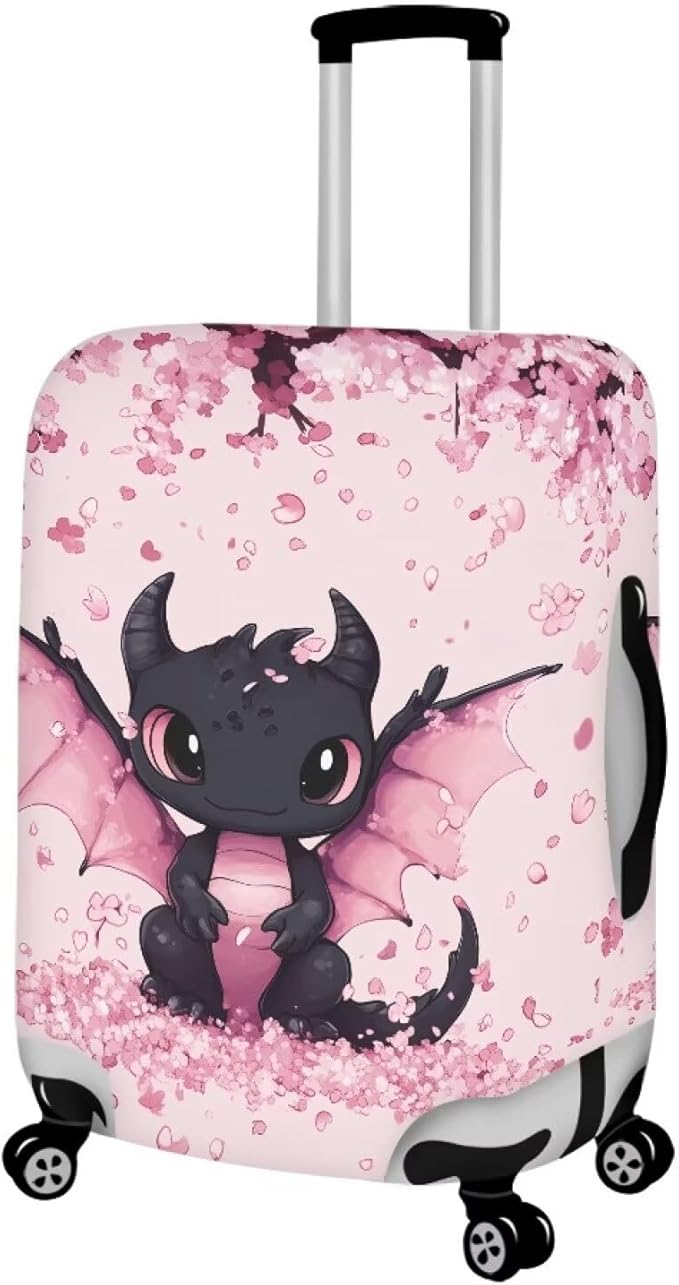 Dragon Luggage Covers for Suitcase Cherry Blossom Travel Suitcase Cover Anti-Scratch Baggage Case Protector Travel Essential with Invisible Zip Universal Fit 18-32'' Pink Luggage