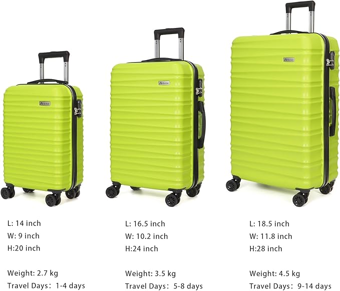 Luggage Set 3 Pieces (20/24/28) -Suitcase Set - Carry on Luggage with Wheels - Check-in Luggage - PC + ABS Durable Suitcase Rotating Silent Wheels Hardside Luggage with Spinner Wheels,5pcs (Lime)