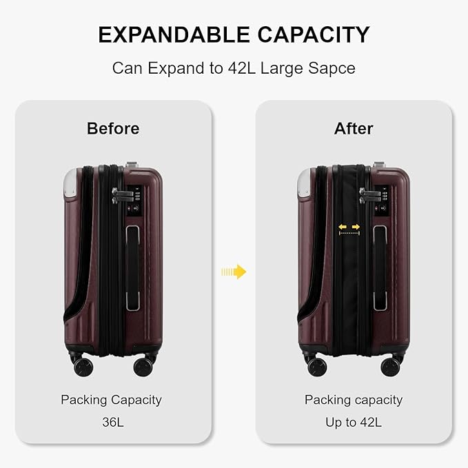 LEVEL8 Grace Carry On Luggage Airline Approved, 20 Inch Expandable Hardside Carry On Suitcase With Wheels, Abs+Pc Small Luggage with Tsa Lock, Red, 20-Inch