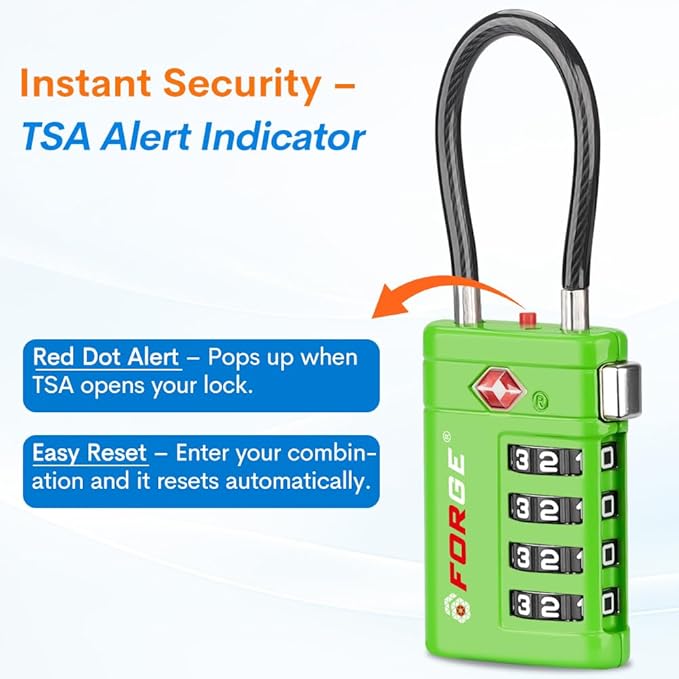Forge TSA Approved Luggage Locks 4 Digit Combination TSA Travel Locks with TSA008, Open Alert Indicator, Zinc Alloy Body for Luggage, Suitcase, Backpack, and More. 4 Color 4 Locks.