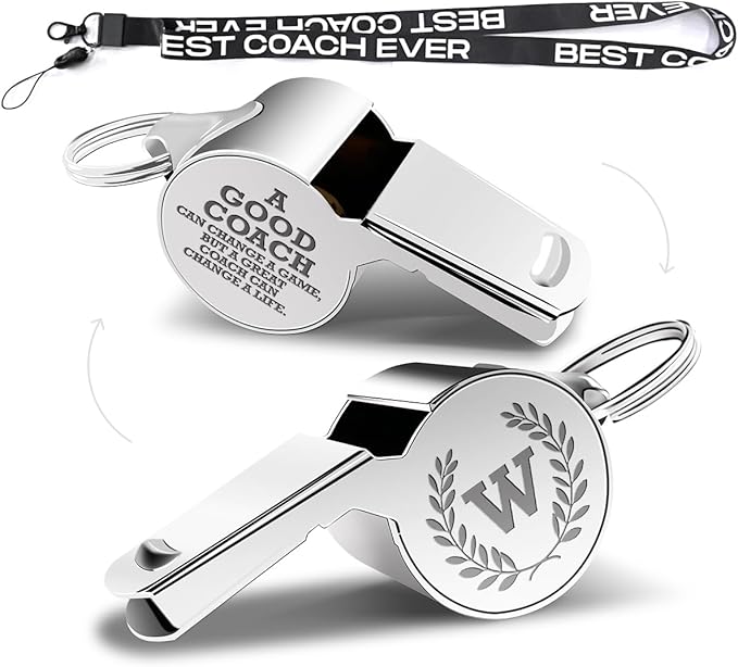 Letters Coach Gifts, Whistle for Coaches, Whistle Emergency, Thank You Coach Gifts, Coaches Whistle with Lanyard Cheer Coach Gift for Men Women Teachers Referees School Sports Coach Outdoor, Letter W