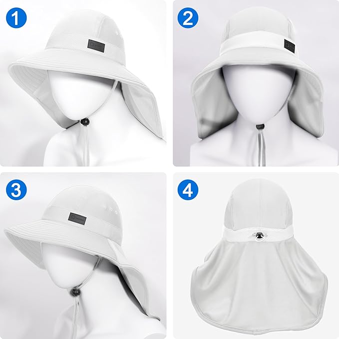 Sukeen Cooling Sun Hat for Men Women UPF50+ Wide Brim Fishing Hat with Neck Flap Adjustable Foldable Bucket Hat for Hiking