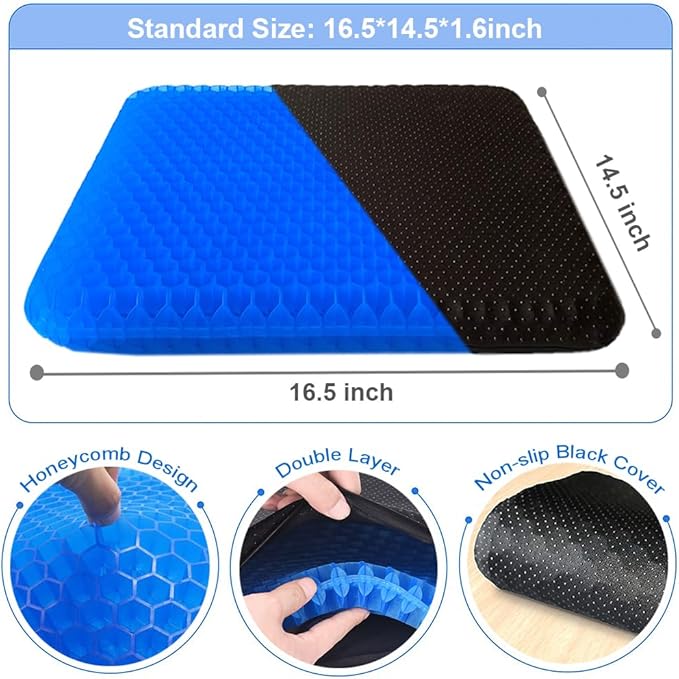 Gel Seat Cushion for Long Sitting Pressure Relief for Back, Sciatica, Coccyx, Tailbone Pain – Office Chair Cushion, Wheelchair Cushions, Truck and Car Seat Cushion (Blue)