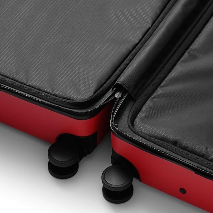 D_b_ Ramverk Carry-On 21 Inch Hardside Luggage, Compact Suitcase with Silent 360 Spinner Wheels, TSA Lock, Interior Laptop Compartment and Two Zipper Dividers, Red