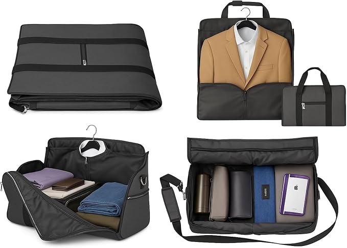 Convertible Garment Bag for Travel – 2 in 1 Carry On Duffel Suit Bag with Shoulder Strap – Hanging Weekender Suitcase for Men & Women, Ideal for Business & Overnight Trips
