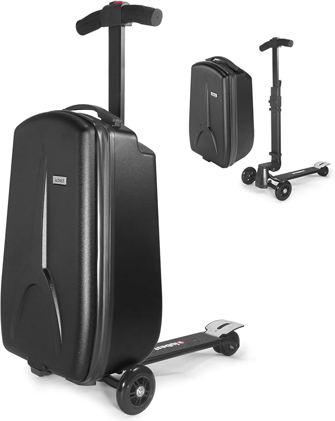iubest Scooter Luggage Carry On Scooter Suitcase for Kids Age 4-15, Detachable & Foldable 4 in 1 Kids Suitcase, Multifunctional Ride On Travel Trolley Scooter Combo-Black