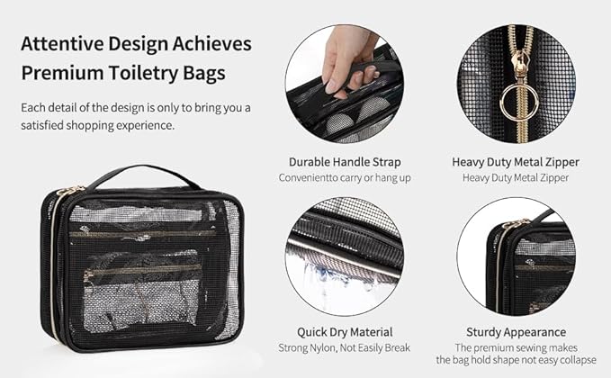 CUBETASTIC Mesh Shower Bag, Hanging Travel Toiletry Bag for Men Women, Portable Quick Dry Shower Organizer Pouch for College Dorm Room Essentials with 3 Compartment