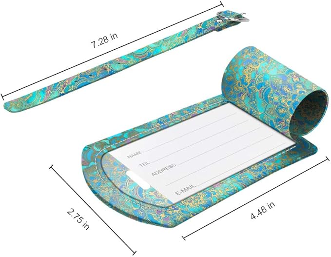 FINTIE 2 Pack Luggage Tags, Leather Name ID Labels with Privacy Cover for Travel Bag Suitcase, Theme - Shades of Blue