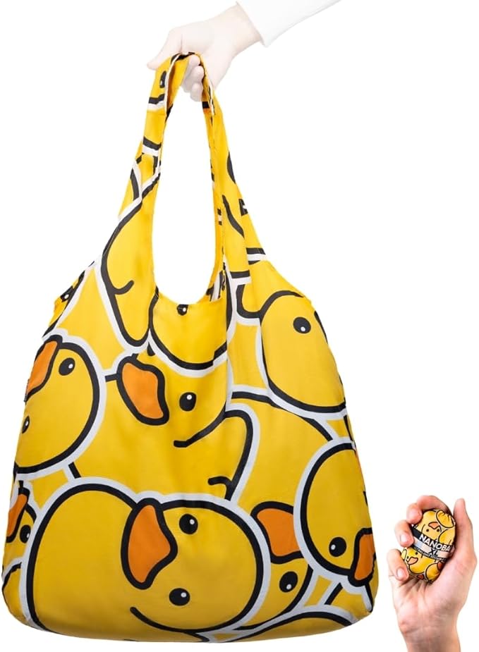 Nanobag Ultra-Lightweight Heavy Duty Foldable Tote for Women & Men, Reusable Grocery & Travel Bag, Packable Collapsible Compact Market Essential (XL Duck)