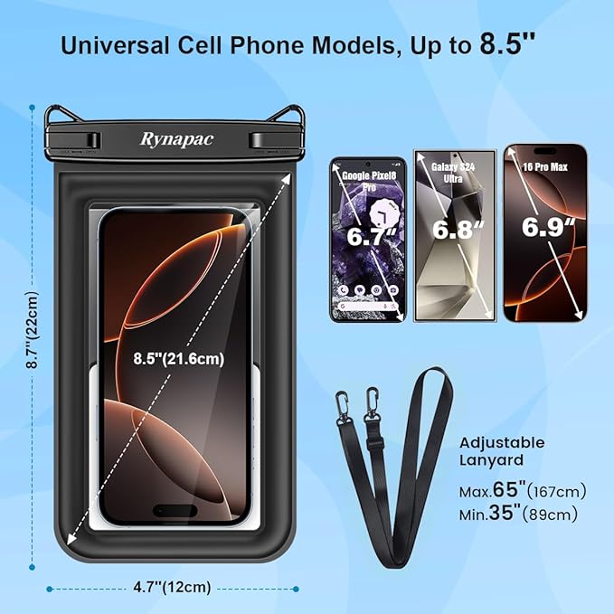 [Up to 8.5"] Floating Waterproof Phone Pouch, 2Pack Waterproof Phone Case with Lanyard for iPhone 16 15 14 Pro Max, Galaxy S24+ S23 S22, IPX8 Cellphone Dry Bag, Beach Essentials Travel Must Haves
