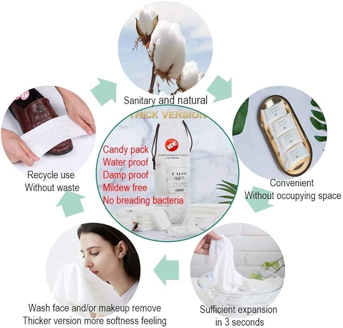 Premium Compressed Towel Tablet, Essential Face Washcloths for Travel, Camping, Hiking, Sports and Beyond, Portable Disposable Thicker Larger, Pure Cotton, 20PCS