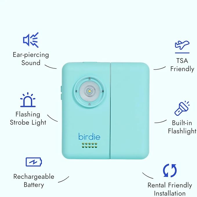 She's Birdie - The Original Personal Safety Door Alarm for Travel, at Home, or Window Security - Portable, Loud Siren, Flashing Light Alert + Built in Flashlight, Rechargeable, Rental Safe (Coconut)