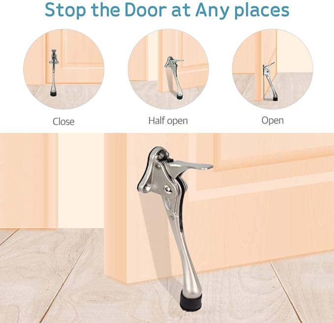 Door Stopper, One-Touch semi-Automatic Metal Door Stopper, with Non-Slip Rubber Tip for Wood, Concrete, Tiled, and Carpeted Floors (6inch x 1pack, Gold)