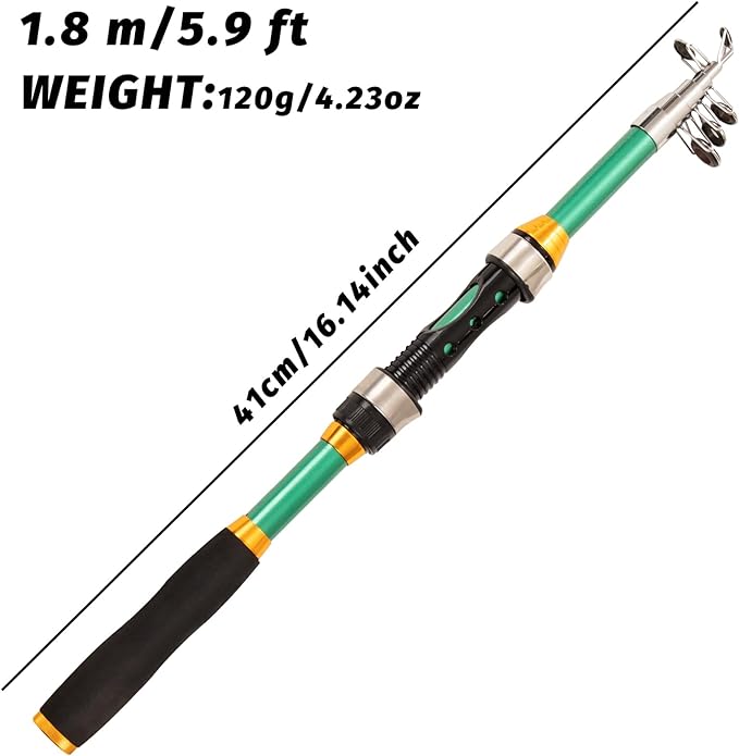 I00000 Fishing Rod and Reel Combos with Fiberglass Telescopic Fishing Pole - Spinning Reel Fishing Carrier Bag, Freshwater and Saltwater Fishing Rod Kit,Travel Fishing Kit for Bass Trout