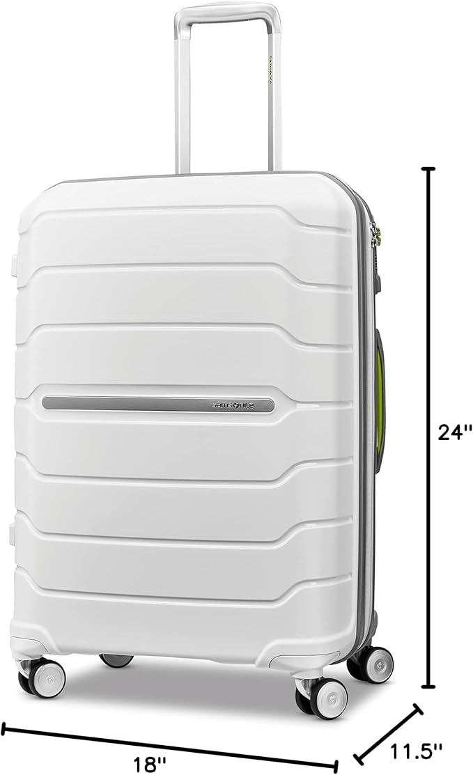 Samsonite Freeform 24-Inch Medium Luggage with Dual 360° Spinner Wheels - Checked Suitcase - TSA Lock, Airline-Approved - Lightweight Durable Polypropylene Expandable Hardshell - White/Grey