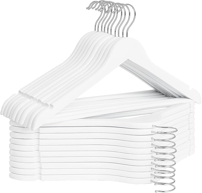 StorageWorks Wooden Hangers, Wood Coat Hanger for Coats, Shirts, Jackets, Pants, Suits, White Color, 20 Pack