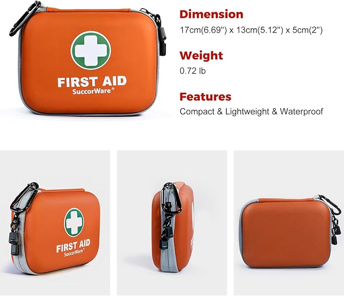 150 Pieces Mini First Aid Kit - Small Medical Kit with Hard Shell - Emergency First Aid Kit for Car, Travel, Home, Outdoor, Office, Camping, Hiking (Orange)