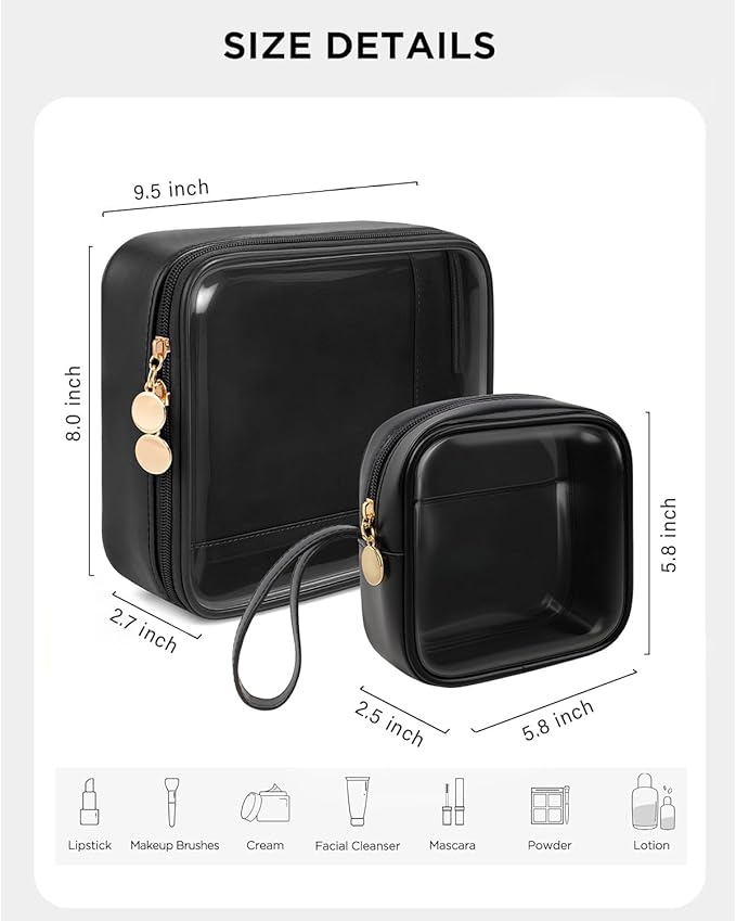 KOTORA TSA Approved Toiletry Bag with Mini Clear Makeup Bag PVC Cosmetic Bags for Women and Men, Carry on Airport Airline Compliant Bag Car Accessories for Women Men(B-Clear Black)
