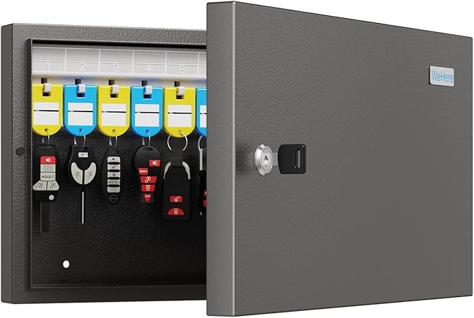 24-Key Cabinet Organizer - Key Lock Box & Safe Security Storage Holder for Valets, Hotels, Car & House Keys, Keeper Box - Black