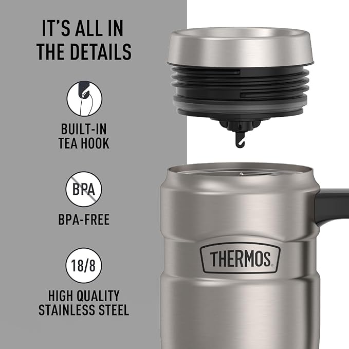 THERMOS Stainless King Vacuum-Insulated Travel Mug, 16 Ounce, Matte Stainless Steel