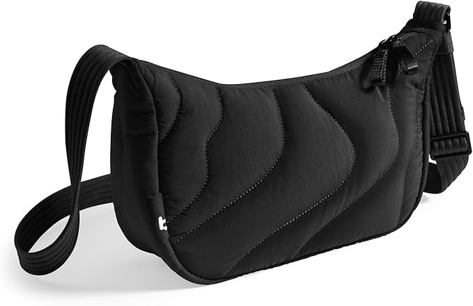 tomtoc 3.5L Puffer Sling Crossbody Bag for Women Trendy, Nylon Quilted Crescent Shoulder Bag Purses for Cellphone and Daily Essentials, Puffy Travel Hobo Handbag with Adjustable Strap & Inner Pockets