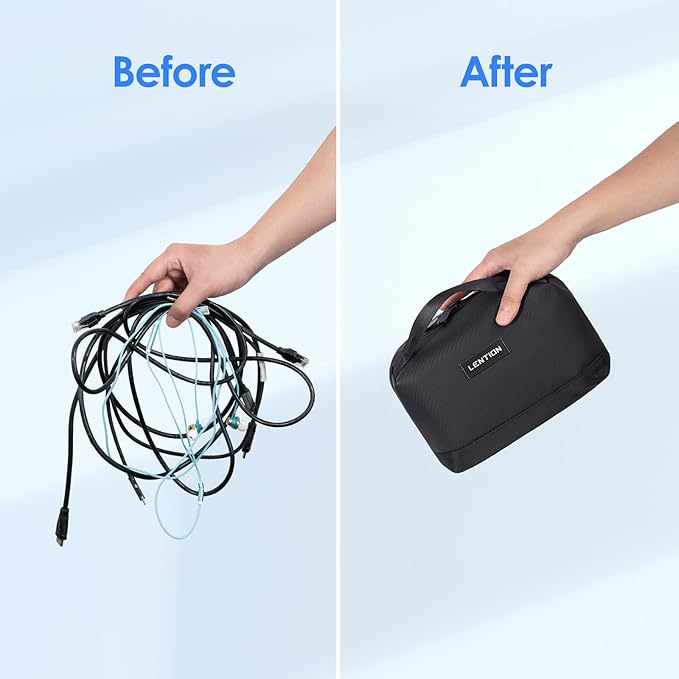 LENTION Electronics Organizer Bag Cable Tech Pouch for Electronic Accessories, Cable Organizer, Scratch-Resistant, Shock Proof, Padded Bag for AirPods, Charger Power Bank, Phone, Cord