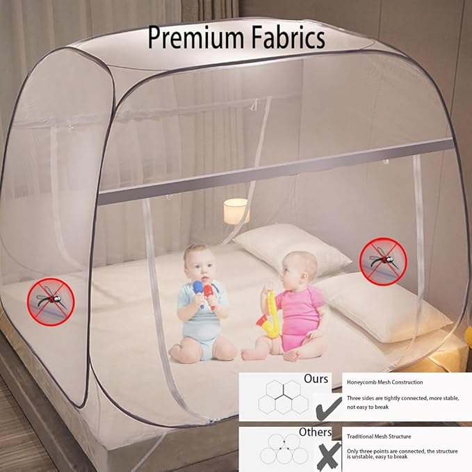 Pop-Up Mosquito Net Tent for Beds Portable Folding Canopy with Net Bottom, Fits Twin to King Size 79x71x59inch, Easy Install Wash for Baby Adults, Indoor Outdoor Use (Blue-Queen Bed)