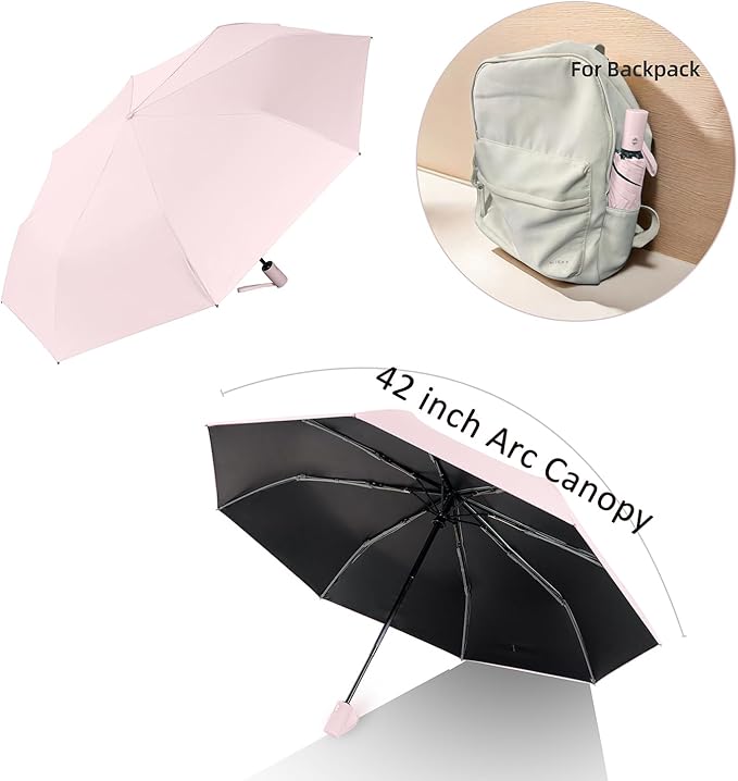 BAODINI Small UV Protection Travel Umbrella Compact for Rain and Sun UPF 50+ 41 inch Portable Umbrella for Women and Men