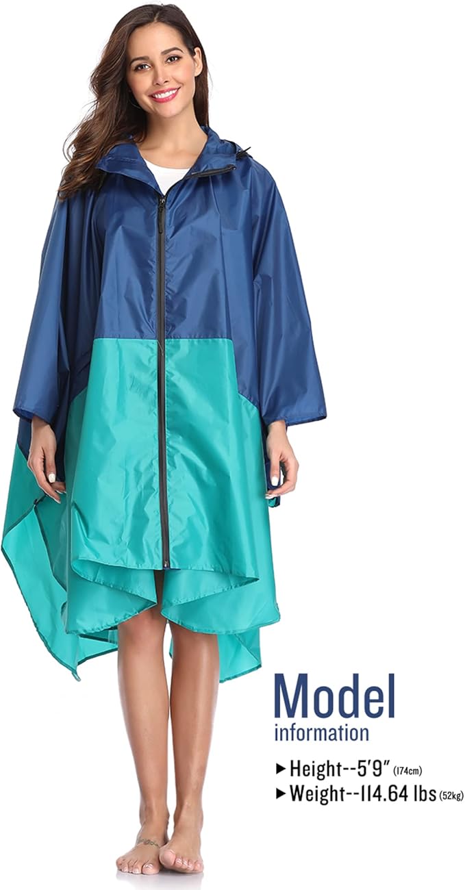 SaphiRose Unisex Rain Poncho Raincoat Hooded for Adults Women with Pockets