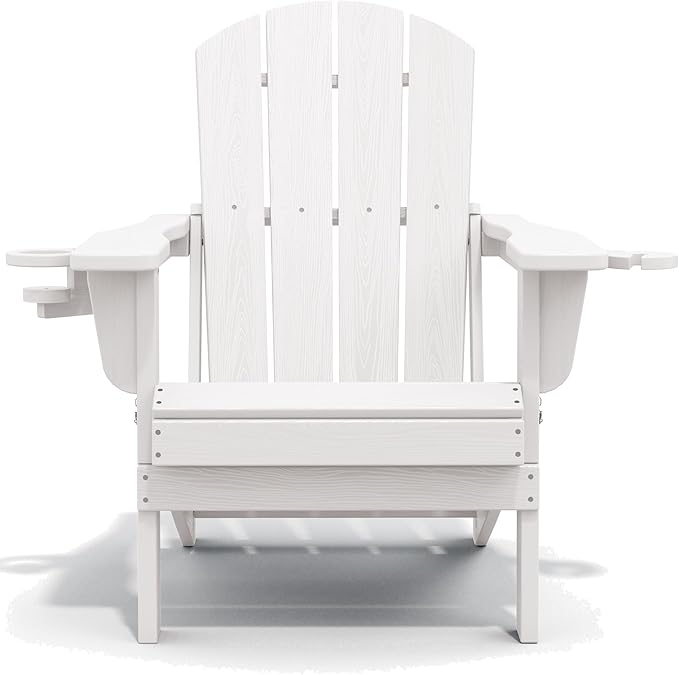 SERWALL Adirondack Chair with Cup Holders - Composite Adirondack Chairs Set of 8 HDPE Outdoor Chairs All Weather Use- White