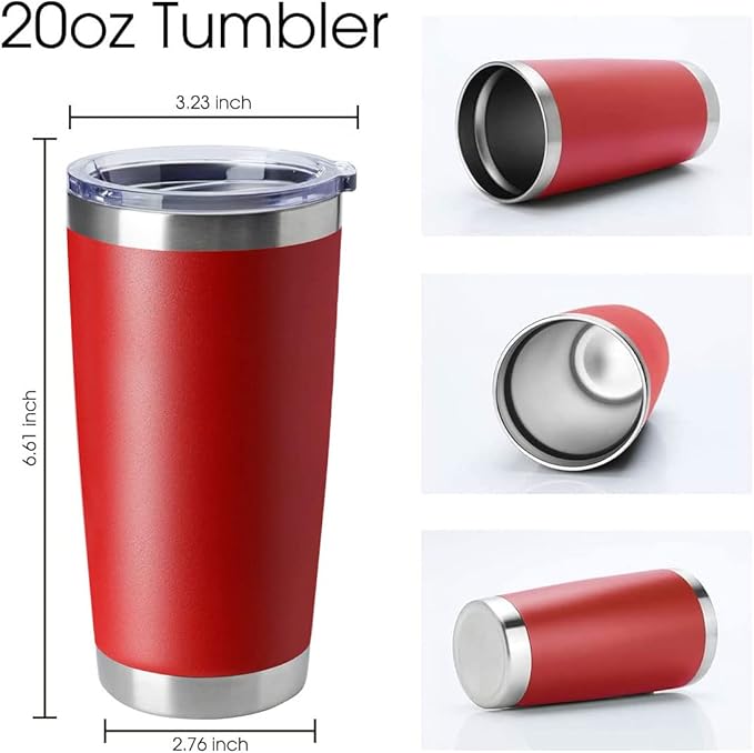 HASLE OUTFITTERS 20oz Tumblers Stainless Steel Mugs with Lid Double Wall Vacuum Insulated Coffee Cups for Cold & Hot Drinks (20oz-Red, 8 Pack)