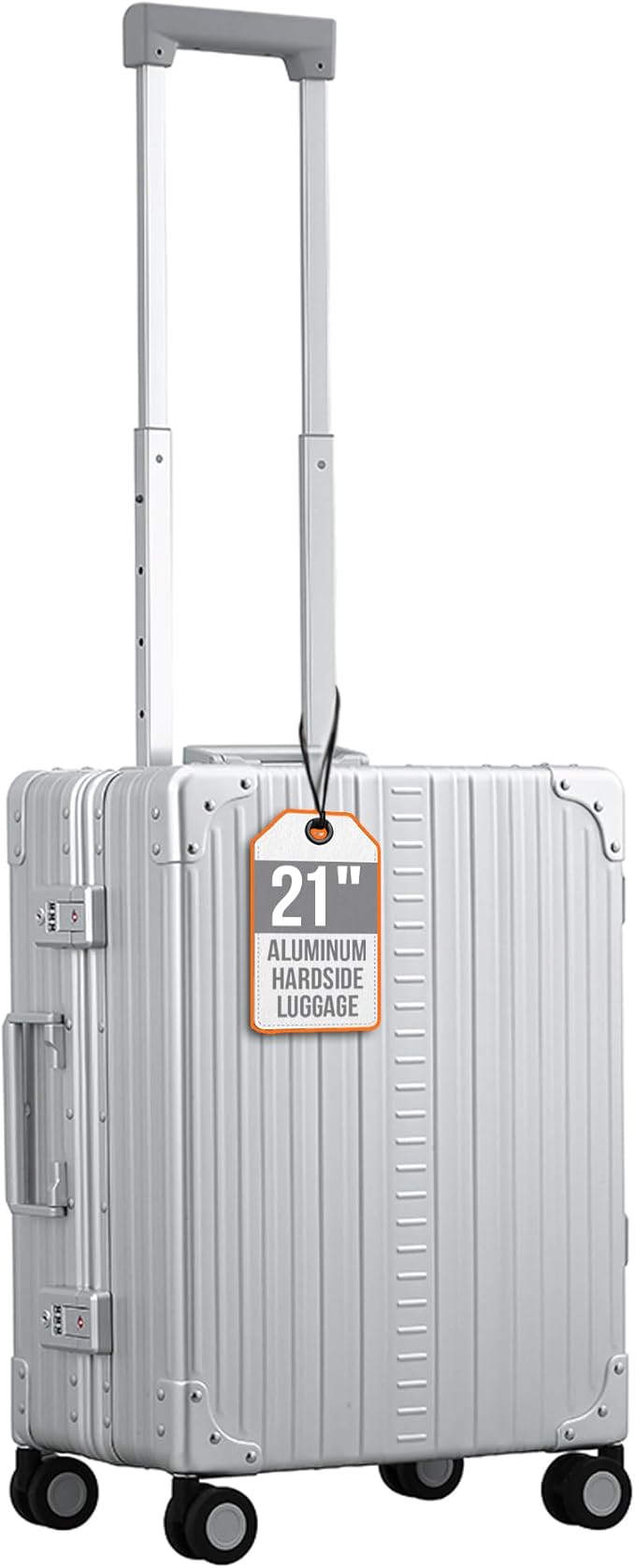 All Aluminum Lightweight Carry-On Luggage - Hardside Carry-On Suitcase, TSA Approved, Hard Shell Suitcase for Travel, Airline Approved 21 Inch Hard Spinner Wheels Luggage (Platinum)