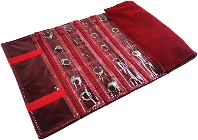 Travel Jewelry Roll Bag Portable Organizer Pouch With Grids&PVC Cover Storage Bags for Necklace, Bracelet, Bracelet,Ring, Badge, Pendant