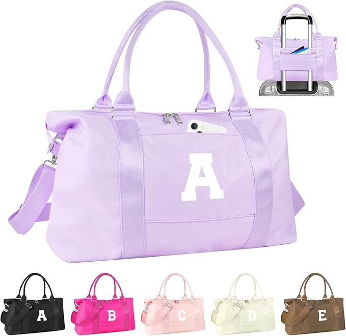 Daughter Niece Gifts for Teen Girl Kids, Initial Travel Duffel Bag Sports Gym Bag Personalized Gifts Weekender Bag，Monogram Overnight Bag Cute Dance Bag Birthday Bridesmaid Gifts for Women(Purple, A)