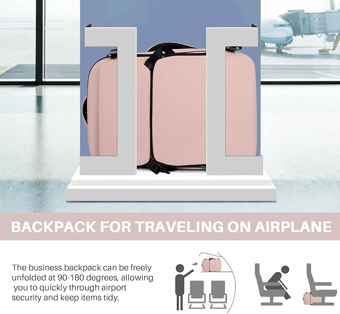 Travel Backpack Carry On Flight Approved, Lightweight Large Travel Backpack, Expandable with USB Charging Hole, Waterproof Causal Bookbag for Travel Work College Fits 17 inch Laptop, Pink