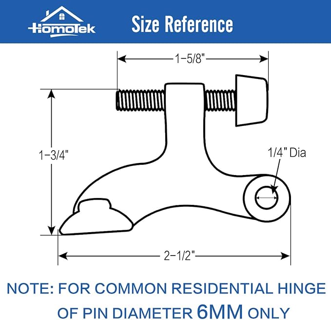 HOMOTEK 8 Pack Hinge Pin Antique Brass Door Stopper,Adjustable Deluxe Heavy Duty Door Stopper 2-1/2"x1-3/4”,with Black Rubber Bumper Tips