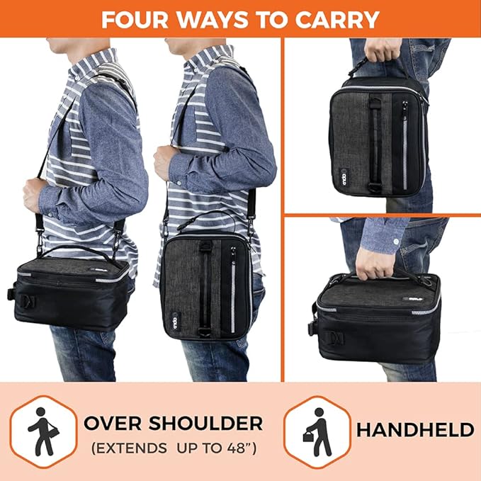 opux Insulated Lunch Box for Men Women Adult, Compact Lunch Bag for Kids Boy Girl Teen, Soft Lunch Cooler Bag for Work School, Leakproof Lunchbox Lunch Pail with Clip-on Buckle, Heather Charcoal