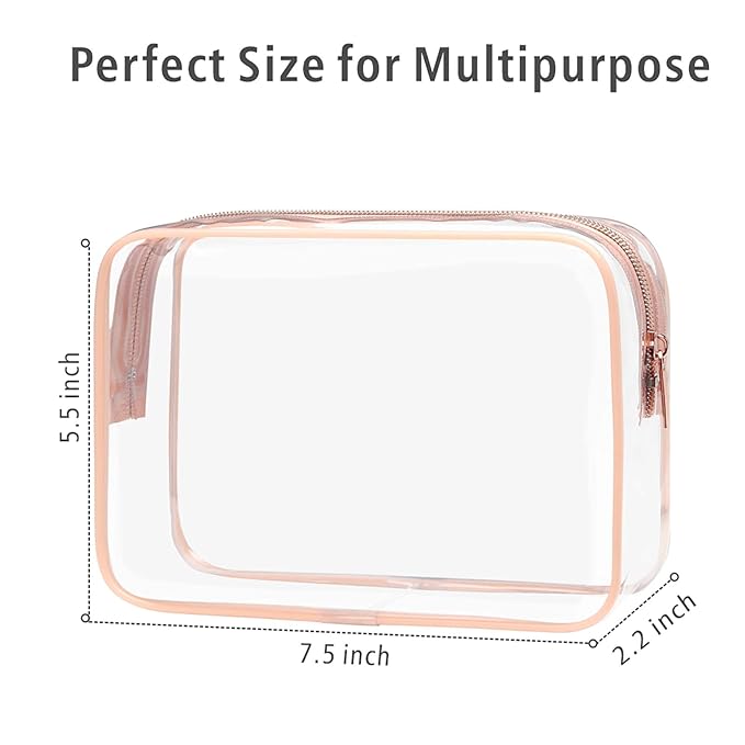 PACKISM Clear Makeup Bag - TSA Approved Toiletry Bag for Travel Size Toiletries, Travel Clear Toiletry Bag Quart Size Bag, Carry on Airport Airline Compliant Bag, Rose Pink(for age 12 or above)