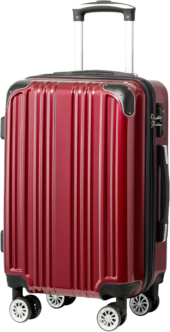 Coolife Luggage Expandable(only 28") Suitcase PC+ABS Spinner 20in 24in 28in Carry on (wine wind new, L(28in))