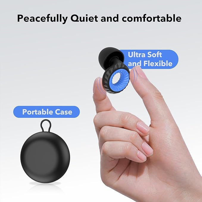 Ear Plugs for Sleeping Noise Cancelling -30dB, 2-Pack Reusable Soft Noise Reduction Ear Plugs for Sleep, Travel,Deep Focus, Hearing Protection,Concert with Carrying Case(Black*2)