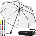 GORILLA GRIP Strong Stick Umbrella for Rain, Compact Travel One-Click Automatic Open Close, Lightweight, Portable, US Designed Reinforced Fiberglass Ribs, Wind Resistant, Easy Collapse, Clear