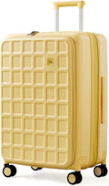 aji Expandable Top Opening 24 Inch Checked Luggage with Spinner Wheels, Large Suitcase with TSA Lock, Hard Shell Travel luggage Suitcases for Men Women, for 12+Days Travel, Cheese Yellow