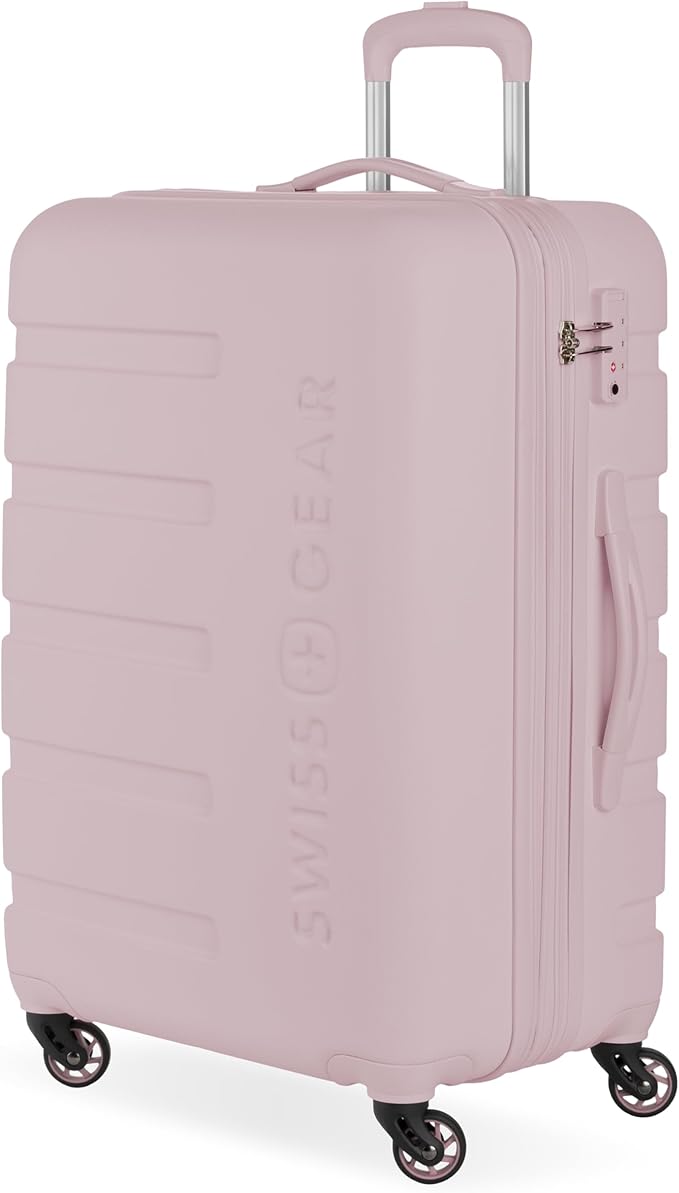SwissGear 7366 Hardside Expandable Luggage with Spinner Wheels, Pink, Checked-Medium 23-Inch