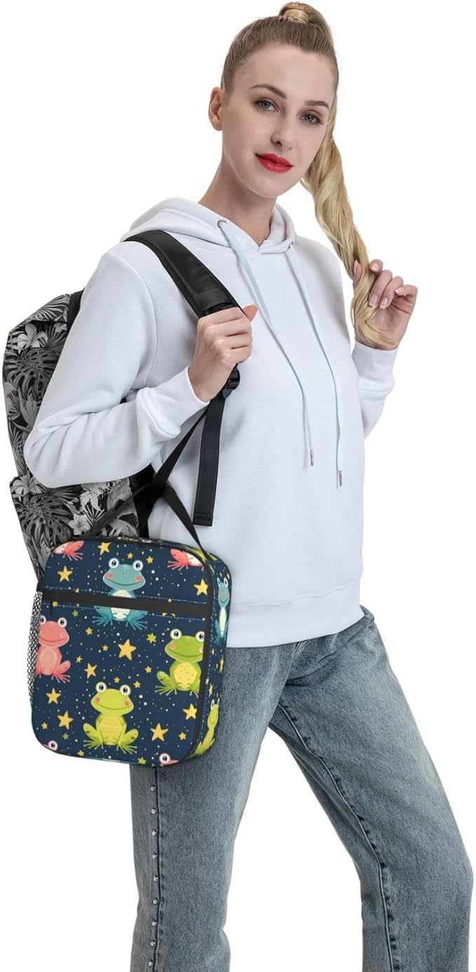 Frog Insulated Lunch Box for Women Men Frog Lunch Bag for Travel,or Fishing Polyester Frog Lunch Box