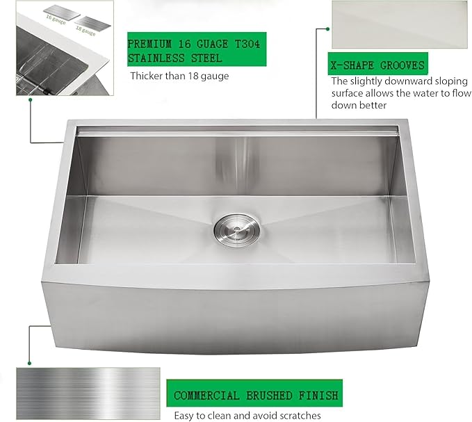 Farmhouse Sink 33 Inch, 33x22 Inch Apron Front Farmhouse Kitchen Sink, 16 Gauge Stainless Steel Undermount Ledge Workstation Deep Single Bowl Luxury Rustic Farm Sinks with All Accessories
