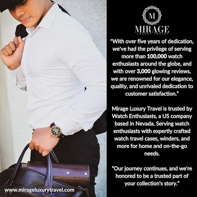 Single Watch Roll Travel Case - Watch Travel Case - Jade Black with Mahogany Interior- Swiss Motif Vegan Leather